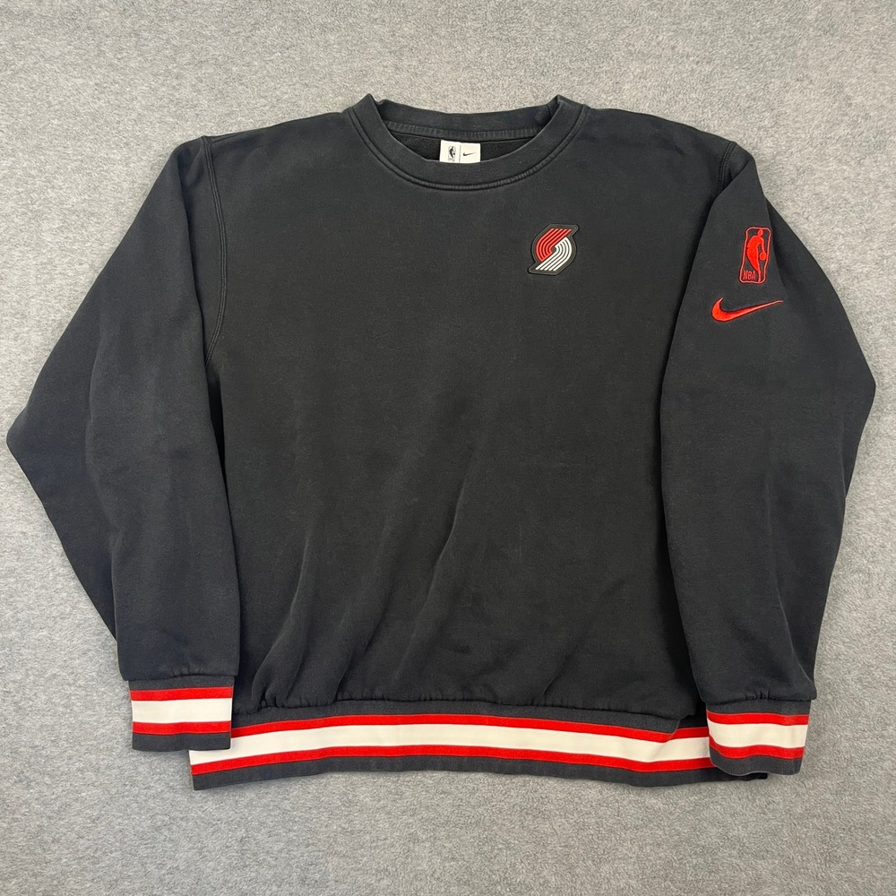 Nike Sweatshirt Mens L Black Portland Trail Blazers NBA Crewneck Striped Trim